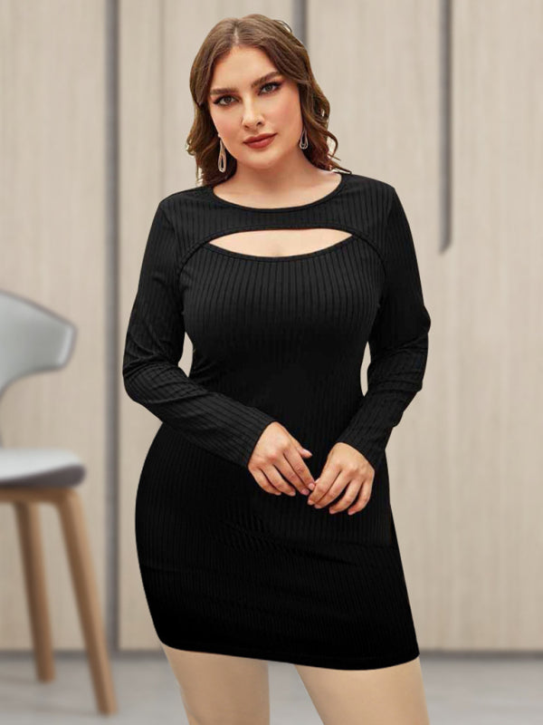 Plus Size Casual Style Street Hipster Hollow Knit Dress