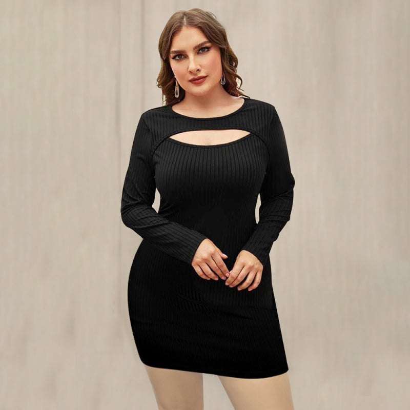 Plus Size Casual Style Street Hipster Hollow Knit Dress