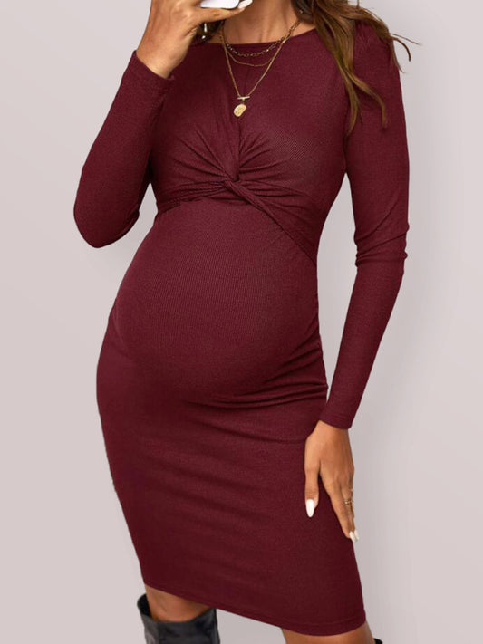 New round neck long sleeve knitted maternity dress tight solid color short maternity clothes
